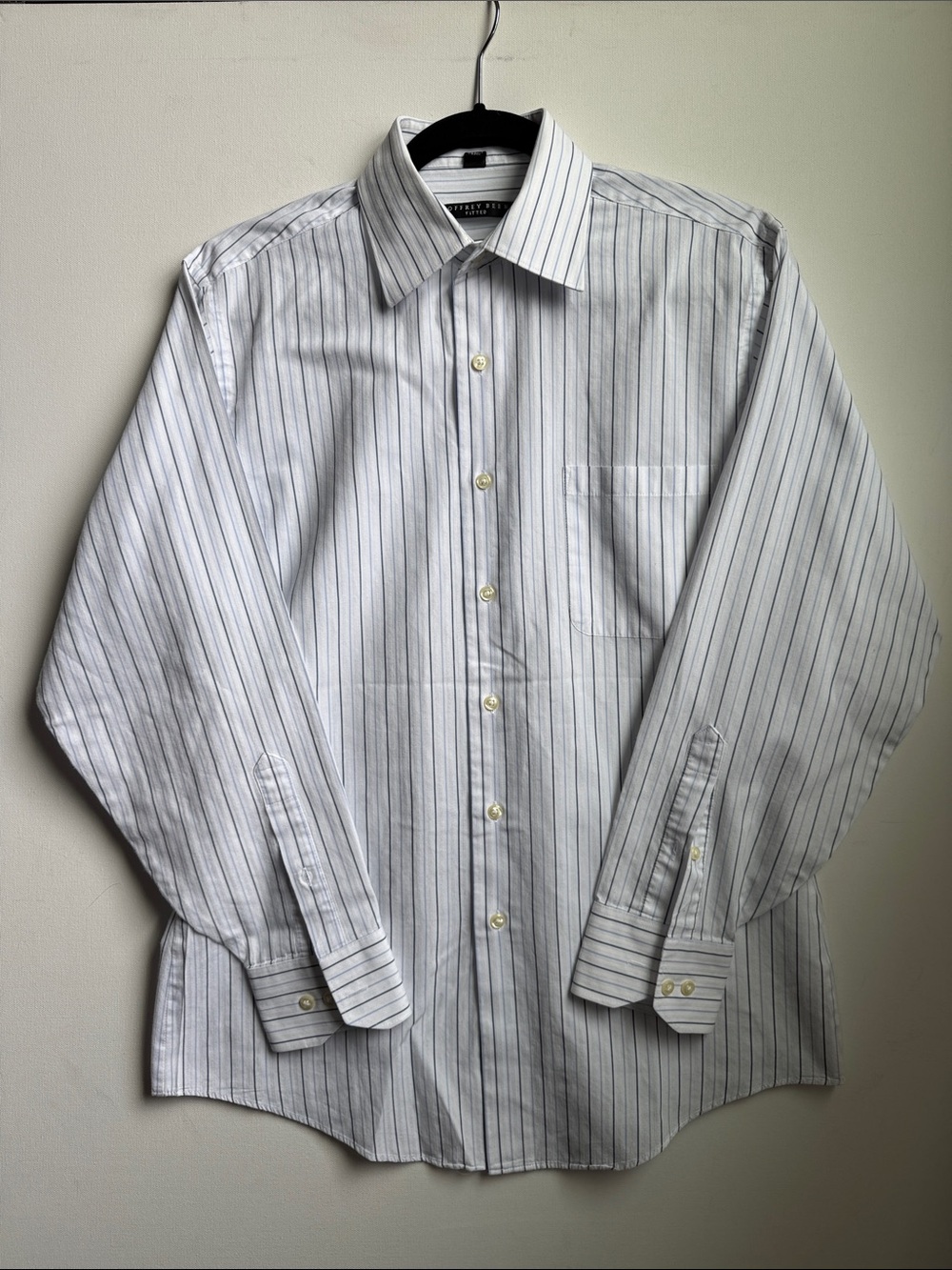 Geoffrey Beene White Dress Shirt with Gray Pinstripes  | 15 ½”